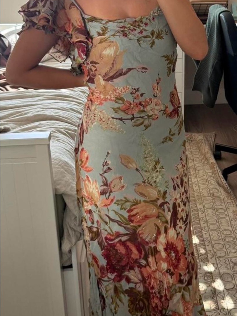 Vintage 90s Floral Dress in Light Blue